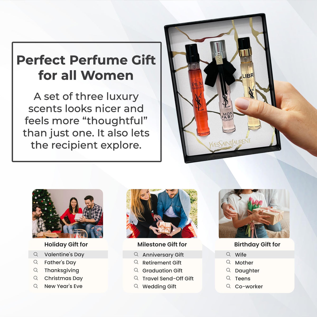 Coffret parfum Yves Saint Laurent ouvert avec les flacons visibles