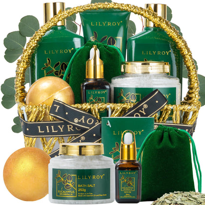 Coffret Spa Eucalyptus 9 pièces avec panier tressé