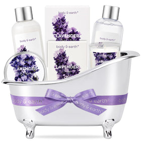 Coffret spa lavande BODY & EARTH vue avant avec tous les produits