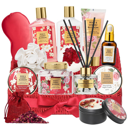 Coffret spa LILY ROY avec 16 produits de soin dans un panier tissé