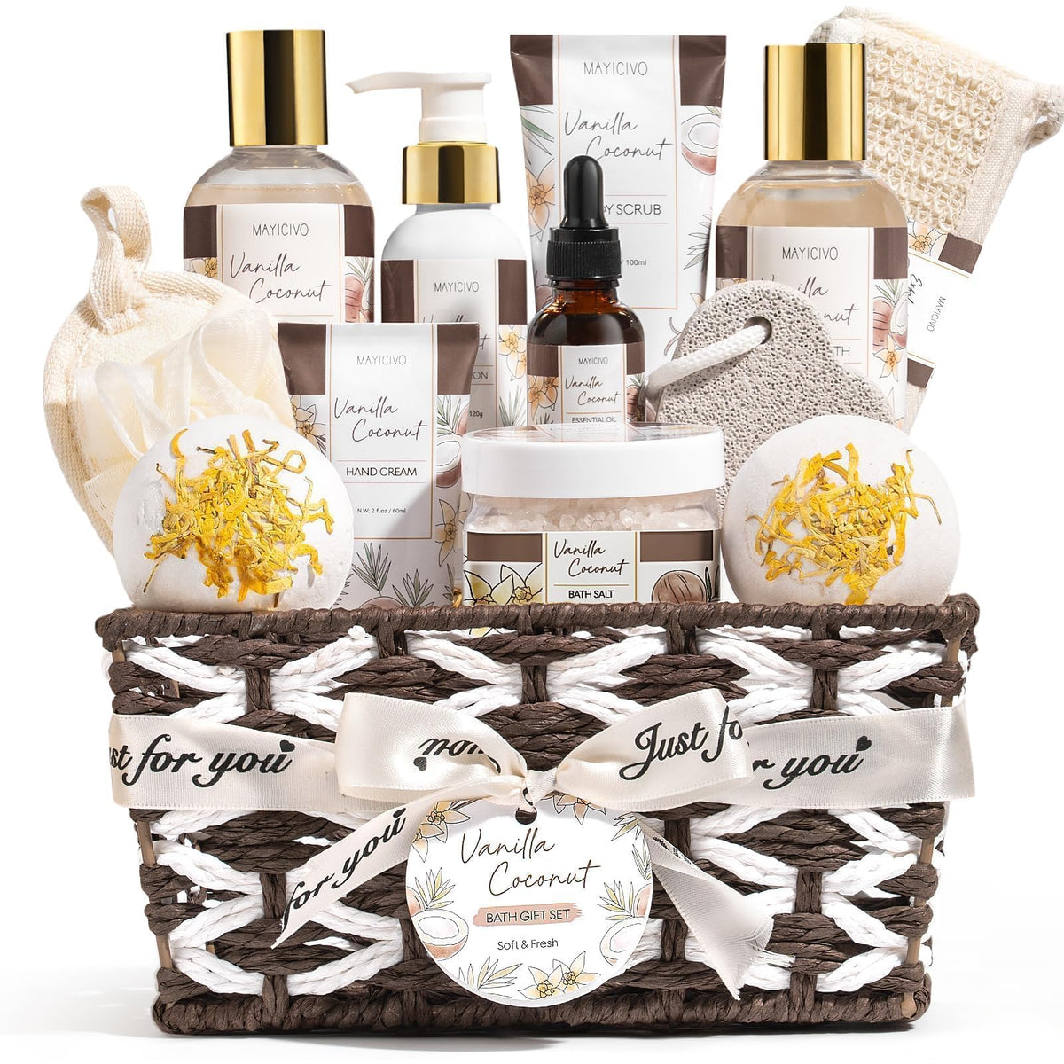 Coffret spa MAYICIVO avec produits de soin et panier en osier