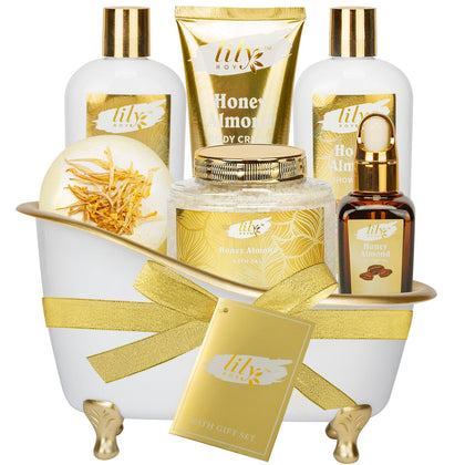 Coffret spa Miel Amande LILY ROY avec 7 produits dans un panier
