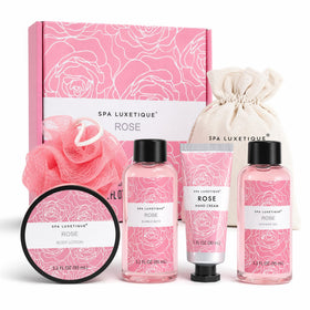 Coffret Spa Rose 6 pièces - vue de face avec produits et emballage
