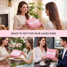 Coffret Spa Rose avec tous les produits en contexte d'utilisation