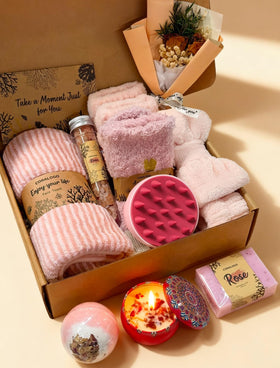 Coffret spa Rose Coralogo avec accessoires de bain et bougie
