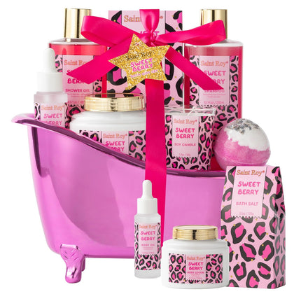 Coffret spa Saint Roy avec 8 produits dans une baignoire réutilisable