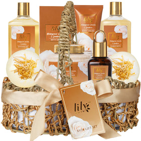 Coffret spa vanille LILY ROY avec 9 produits dans un panier tressé