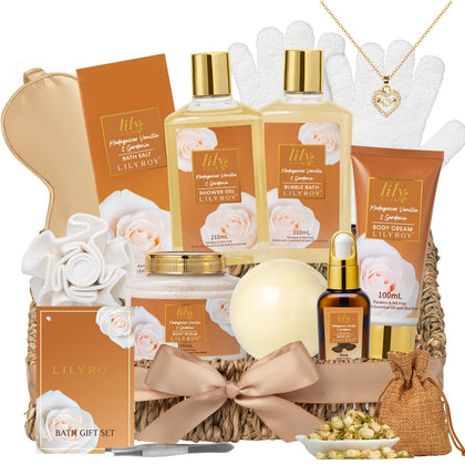 Coffret Spa Vanille LILY ROY avec produits de soin et panier tissé