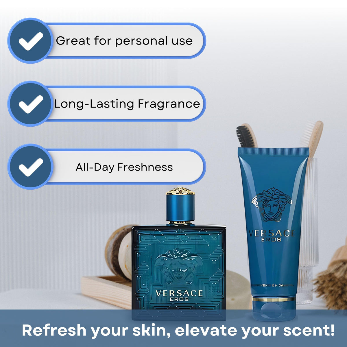 Coffret Versace Eros ouvert montrant les produits