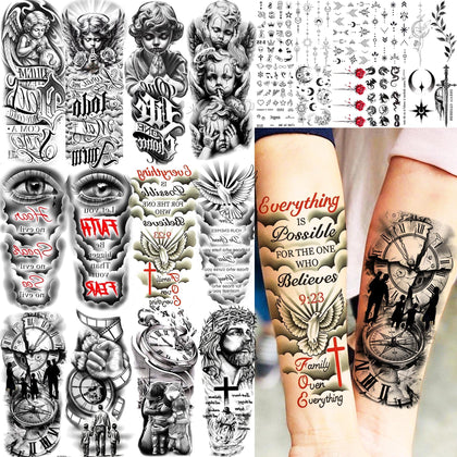 COKTAK 24 feuilles de tatouages temporaires angéliques avec motifs variés