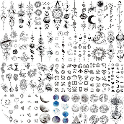 COKTAK 28 feuilles de tatouages temporaires espace avec designs variés