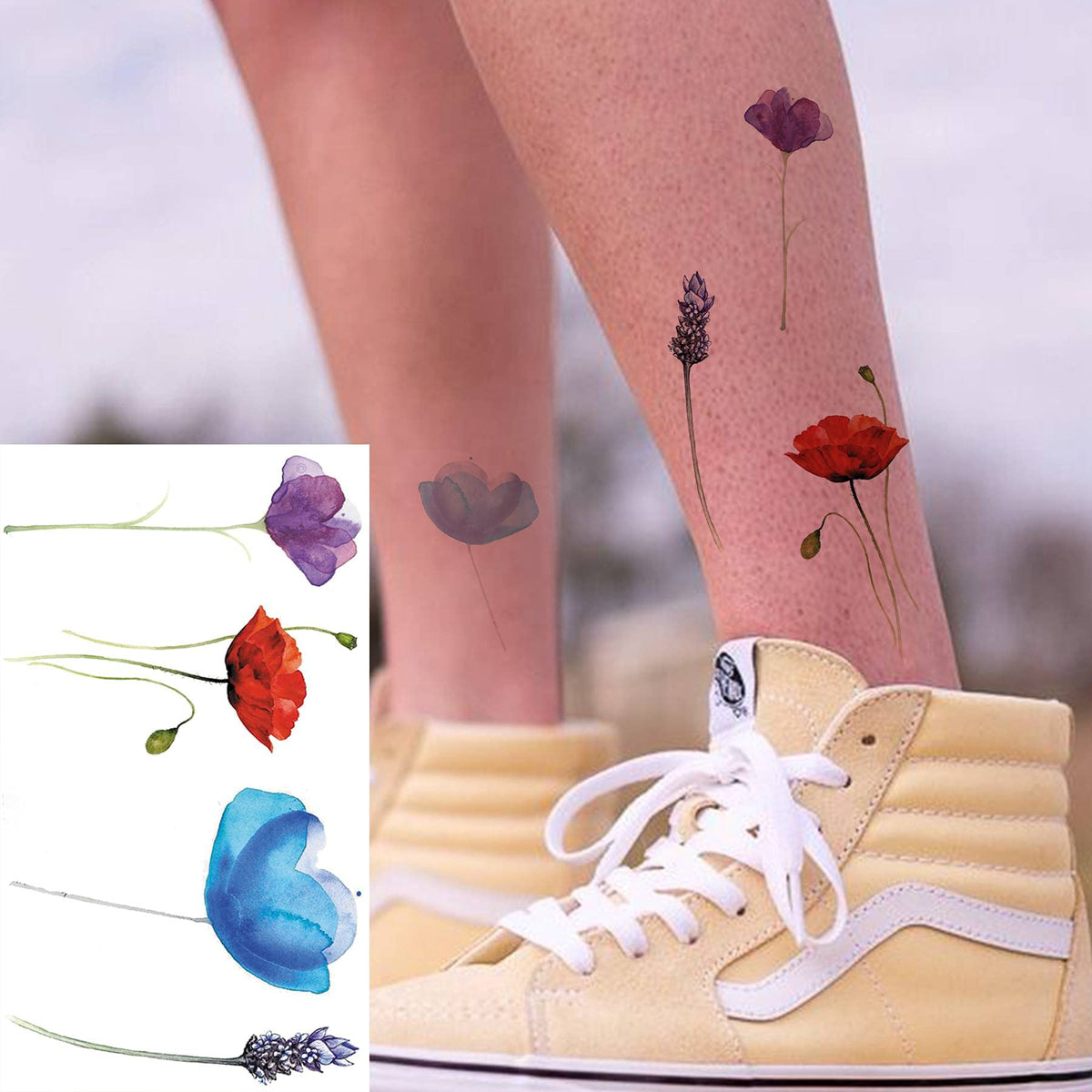 COKTAK tatouage temporaire lavande sur jambe