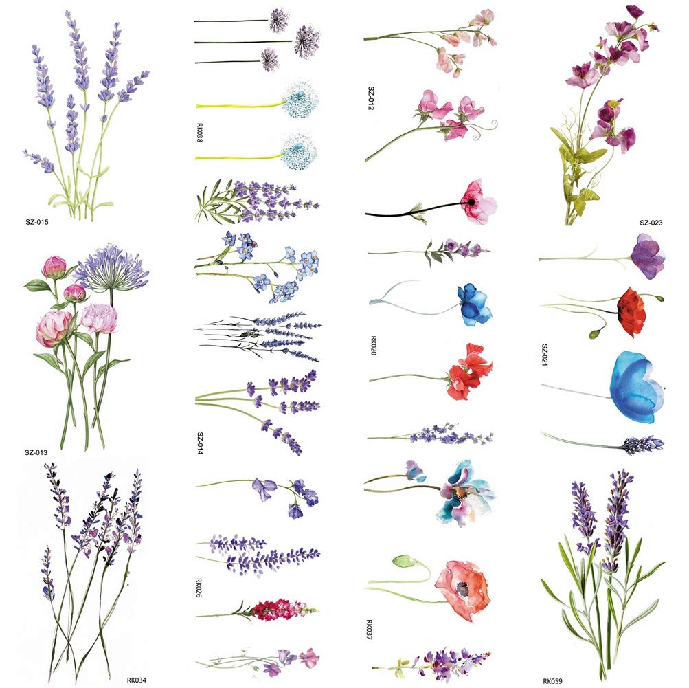 COKTAK tatouages temporaires fleurs lavande ensemble de 12 pièces