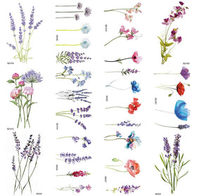 COKTAK tatouages temporaires fleurs lavande ensemble de 12 pièces