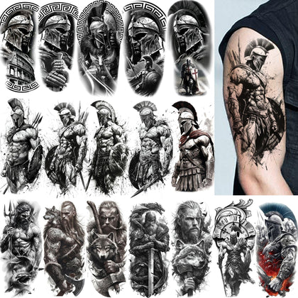 COKTAK tatouages temporaires guerrier 17 feuilles devant