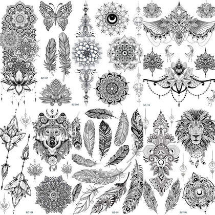 COKTAK tatouages temporaires noirs 6 pièces avec motifs mandala