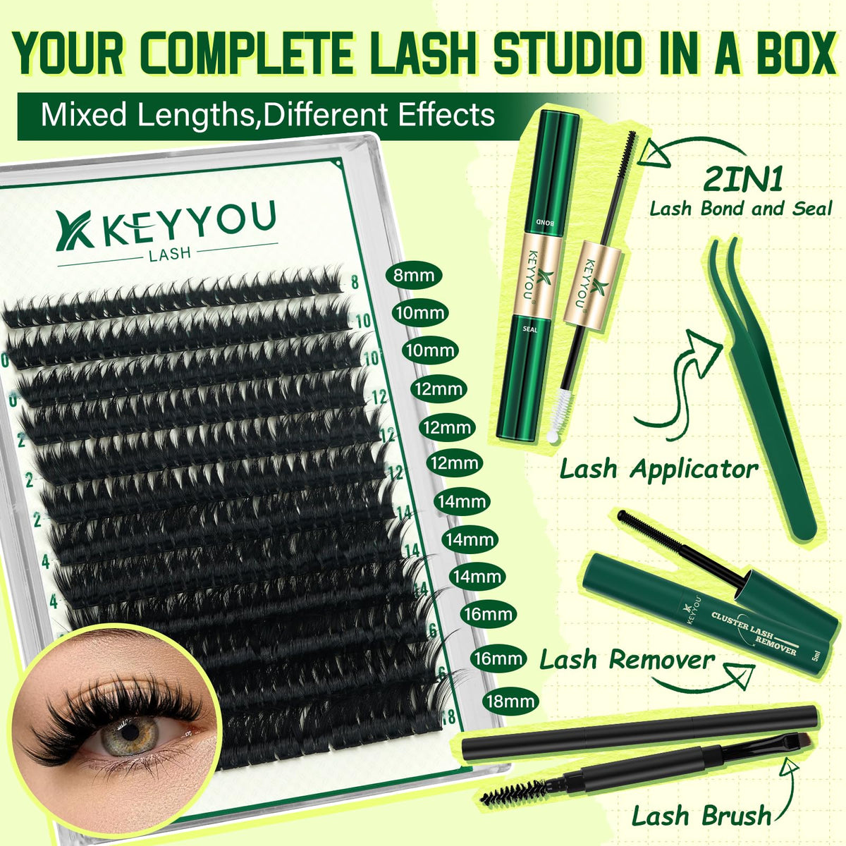 Colle à cils et couche de scellage du kit KEYYOU