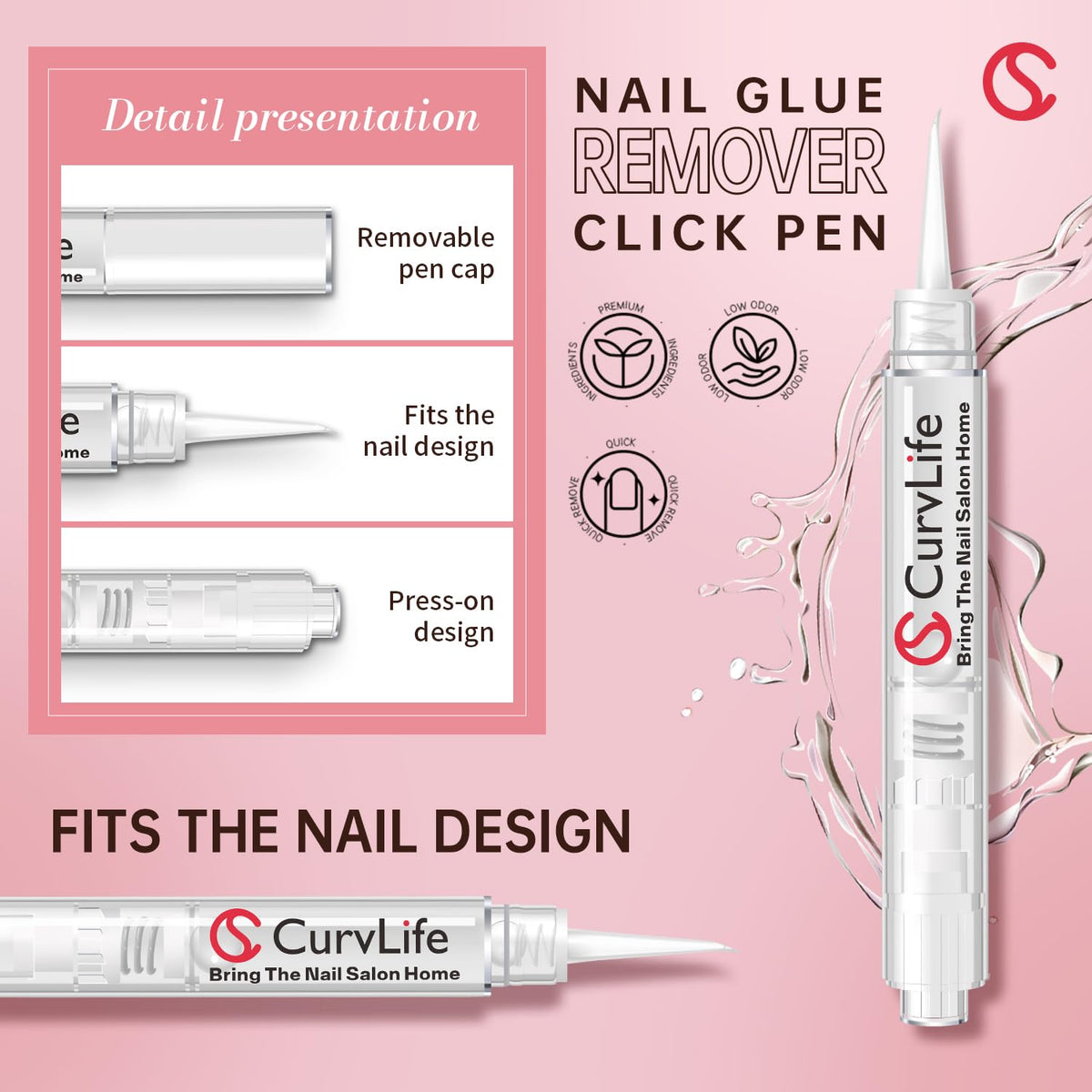 Colle à ongles CurvLife appliquée sur des faux ongles