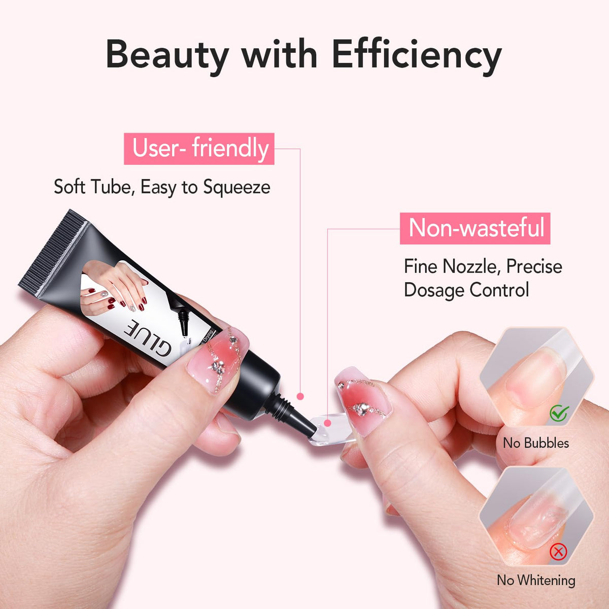 Colle à ongles CurvLife en application sur des faux ongles