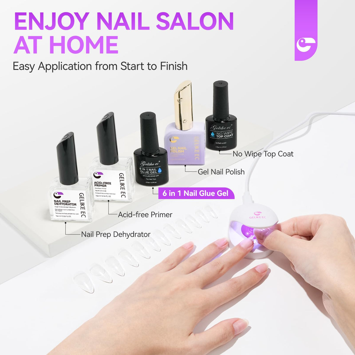 Colle à ongles gel 6 en 1 gelike ec en usage domestique