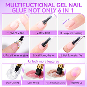 Colle à ongles gel 6 en 1 gelike ec sur table avec accessoires