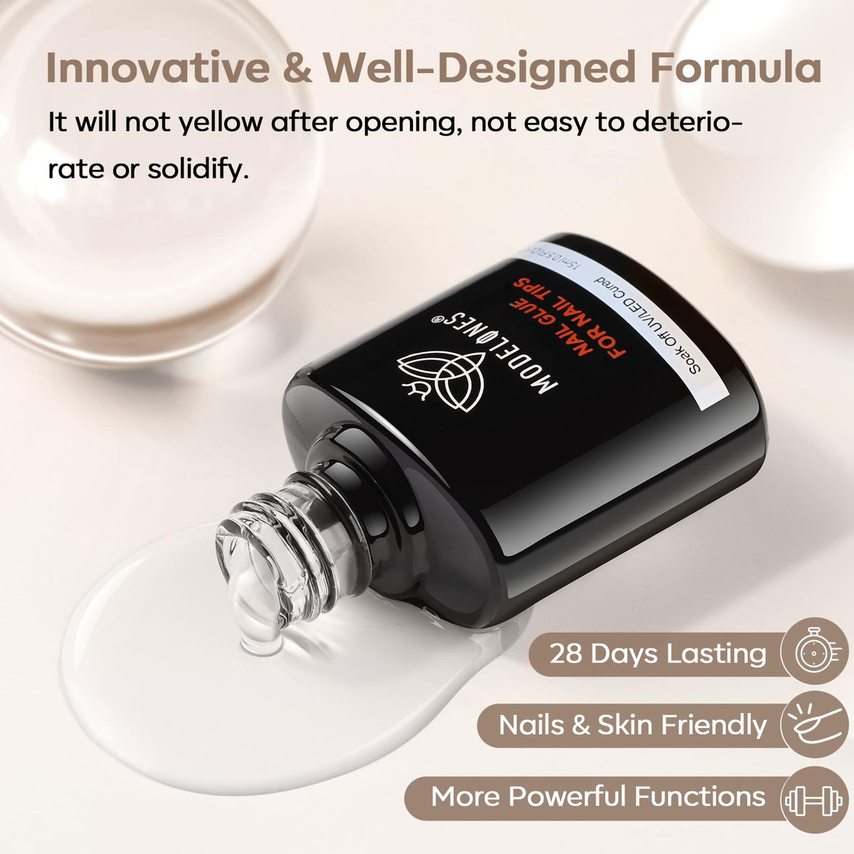 Colle à ongles gel Modelones sur un fond neutre