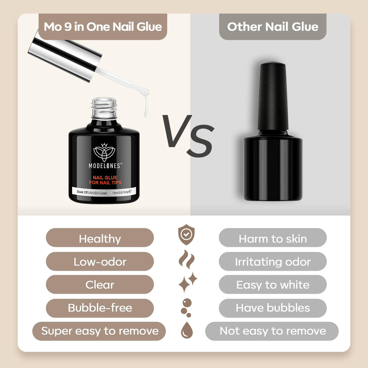 Colle à ongles gel Modelones sur une table de manucure