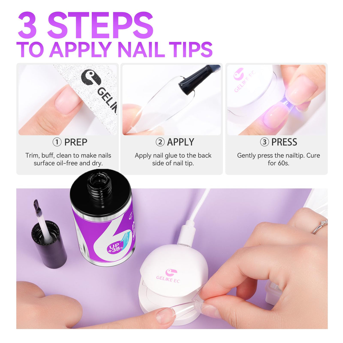 Colle à ongles gelike ec 40ml sur un bureau de salon