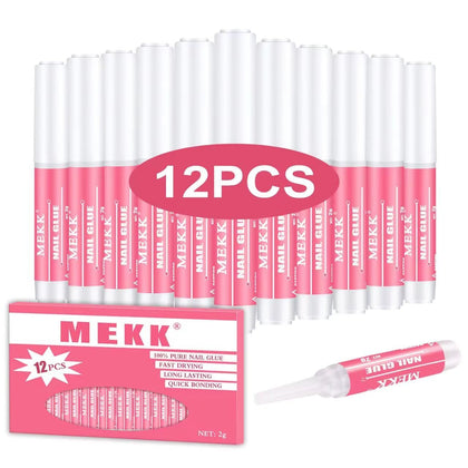 Colle à ongles MEKK vue de face avec 12 tubes
