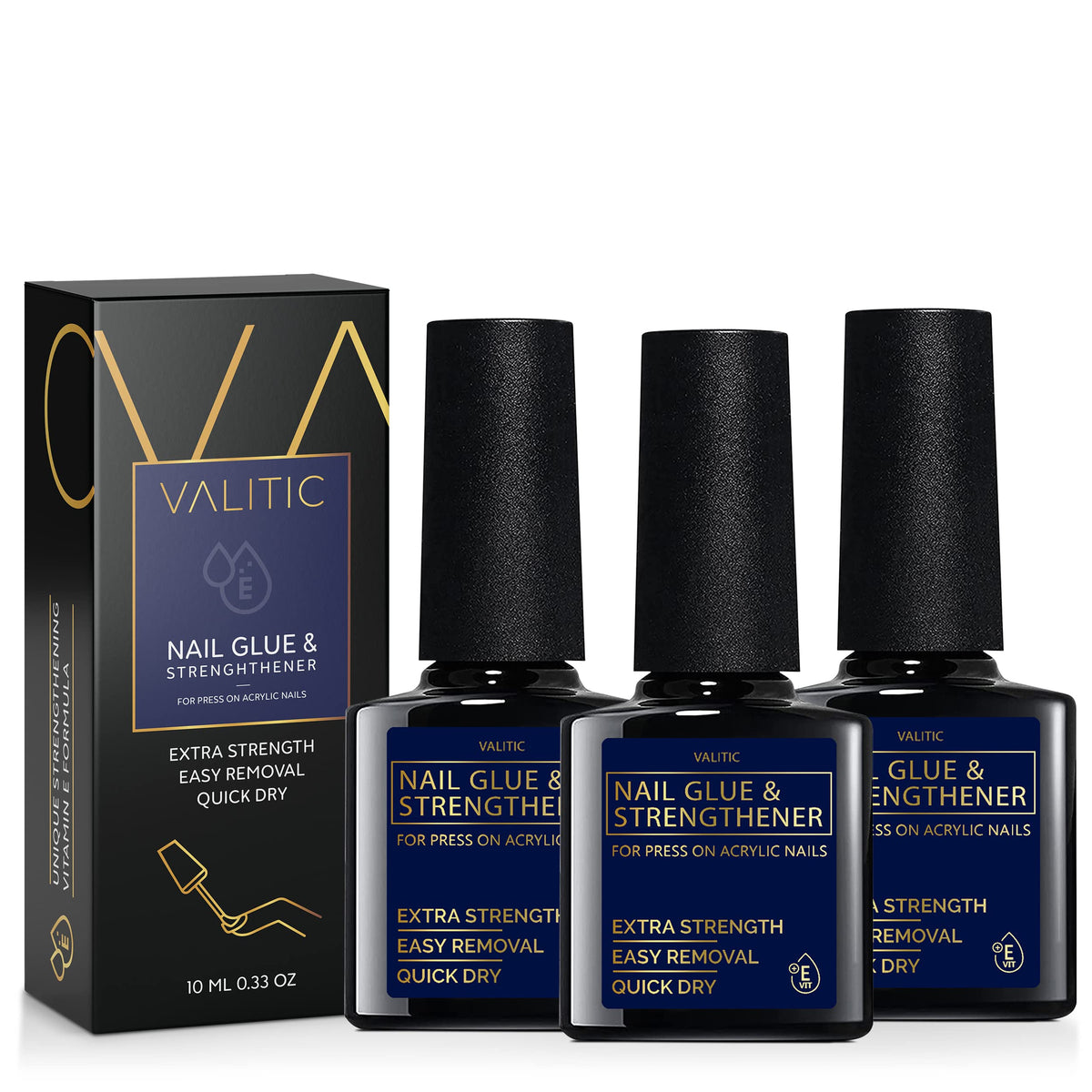 Colle à Ongles VALITIC 3 Pack vue de face avec emballage