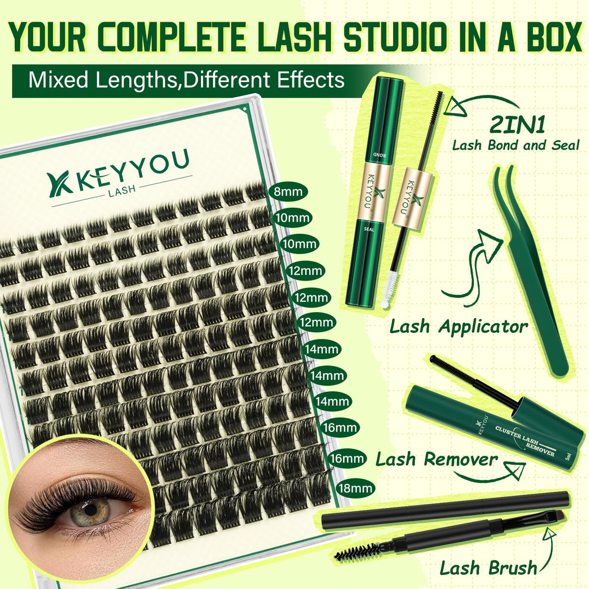 Colle et dissolvant inclus dans le kit de cils KEYYOU