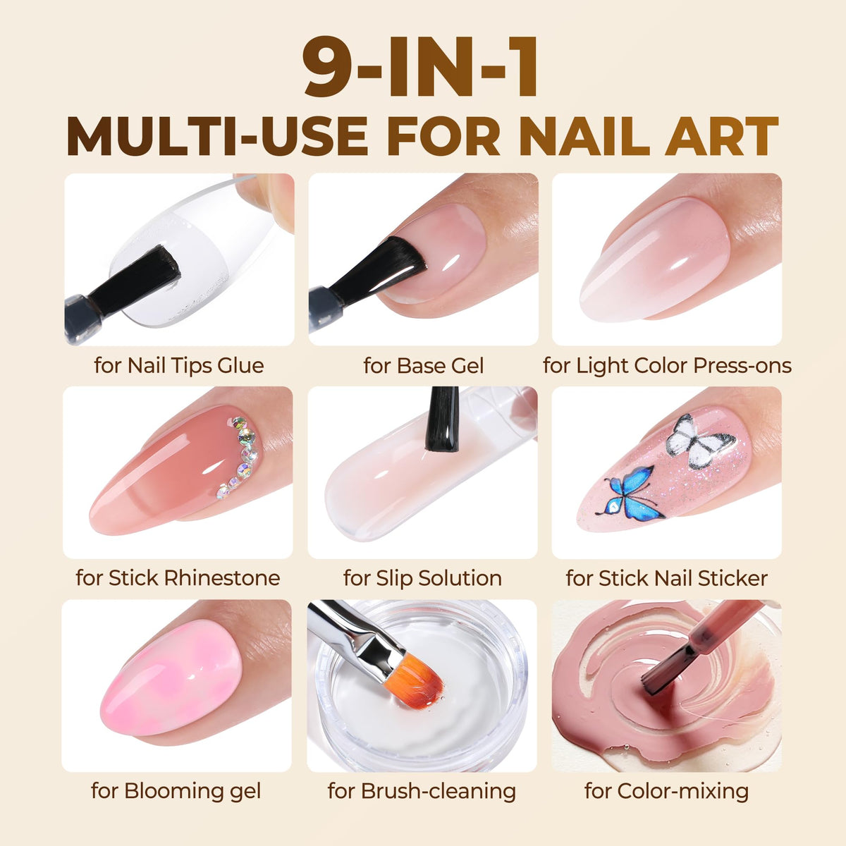 Colle Gel à Ongles UNA GELLA 9 en 1 sur fond blanc