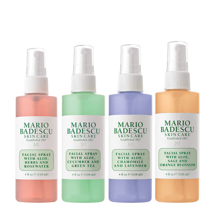 Collection de brumes visage Mario Badescu avec quatre flacons