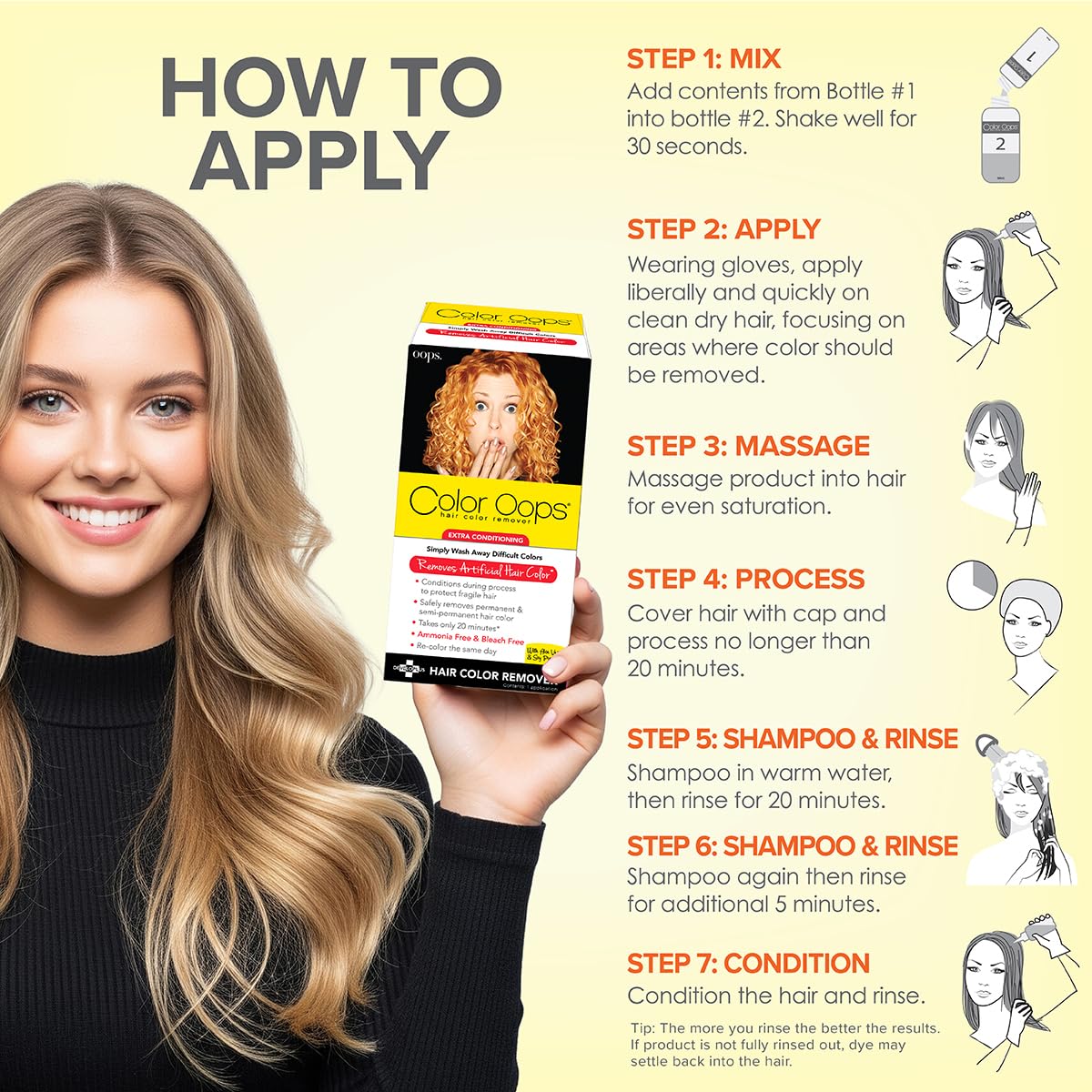Color Oops Décolorant Cheveux 200g application sur cheveux