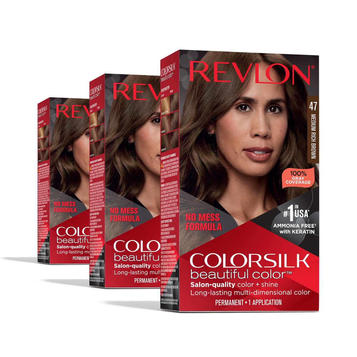 Coloration permanente REVLON ColorSilk 47 Brun Foncé, emballage avant