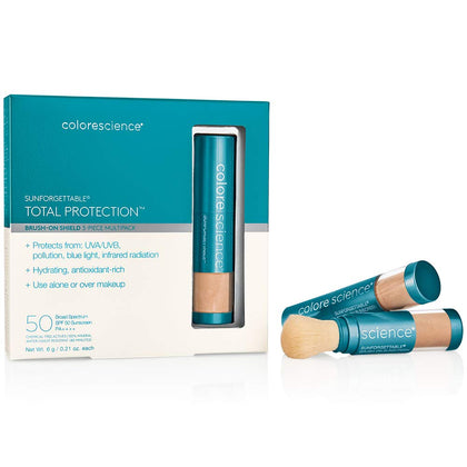 Colorescience Total Protection Brush-On Shield SPF 50 face avant avec protection solaire