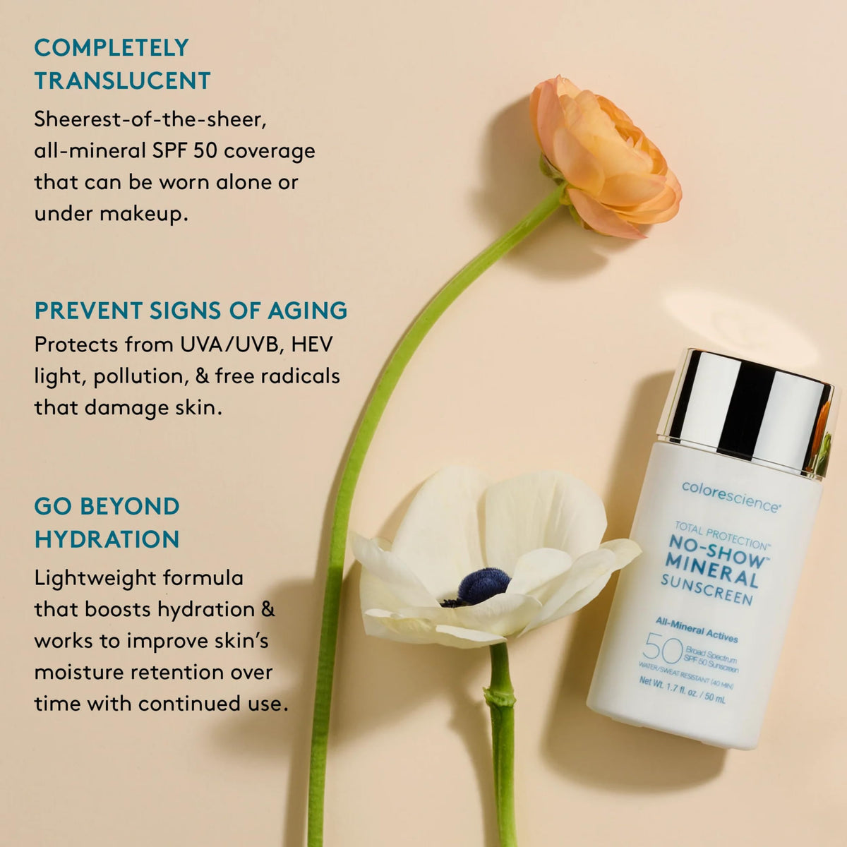 Colorescience Total Protection No-Show Écran Solaire Minéral SPF 50 application sur le visage