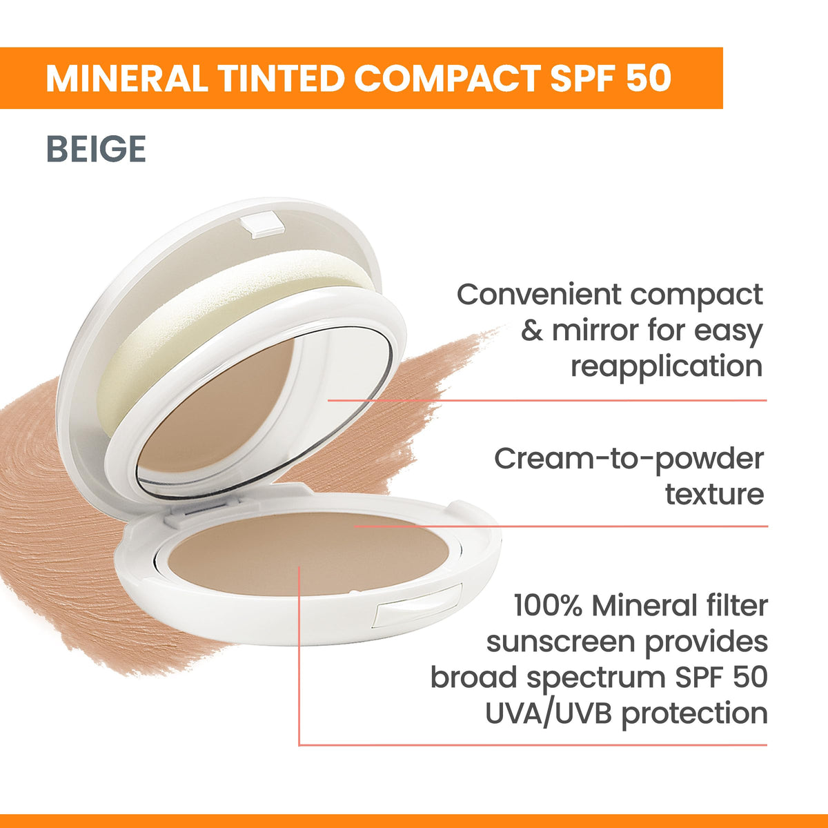 Compact minéral SPF 50 ouvert montrant la texture crème-poudre