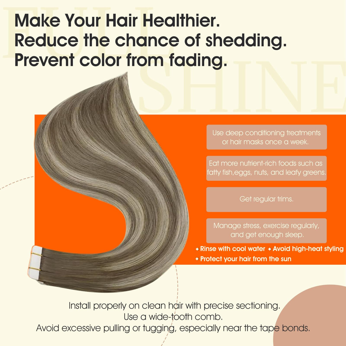 Comparaison d'extensions cheveux Full Shine avec cheveux naturels