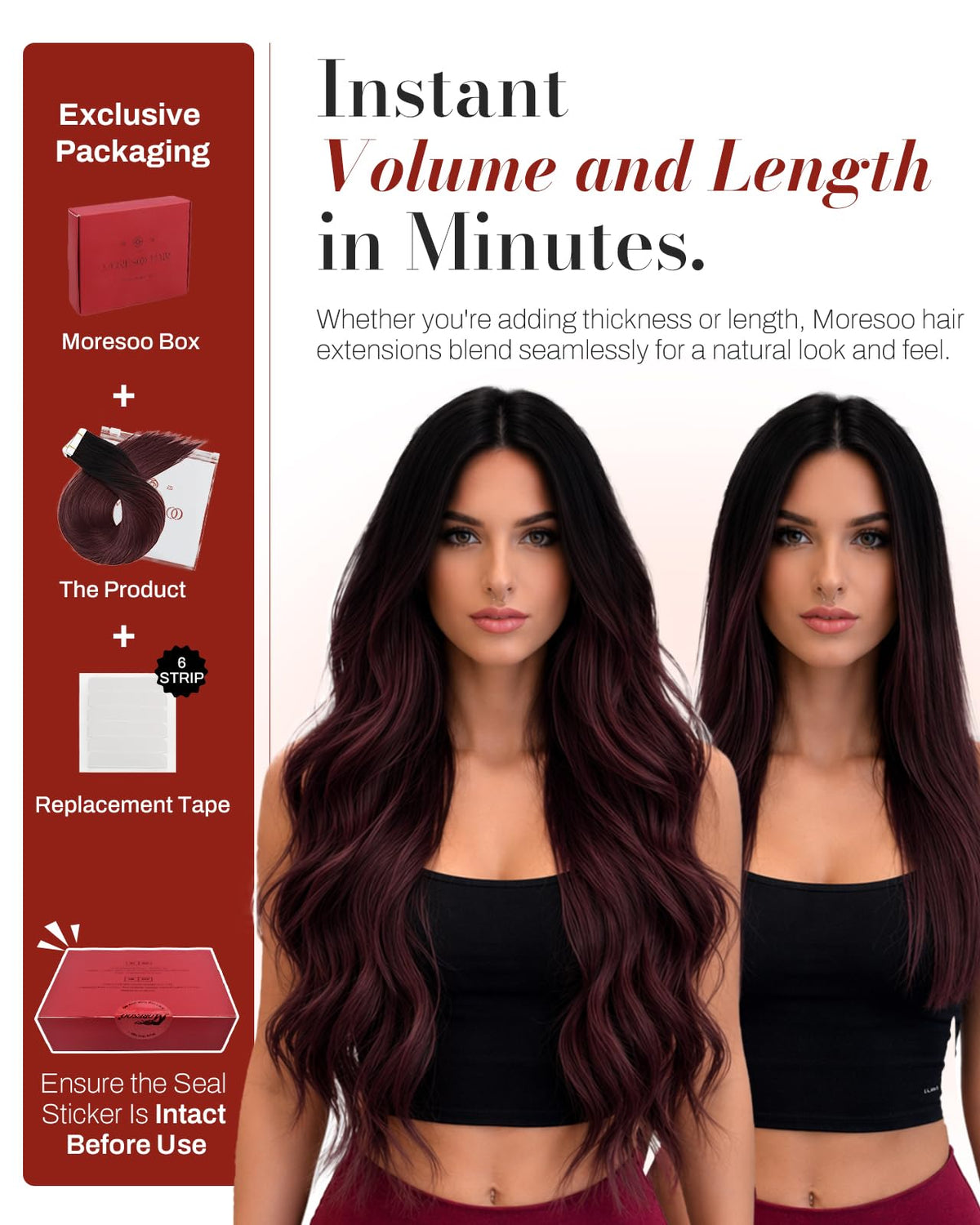 Comparaison d'extensions Moresoo avec cheveux naturels