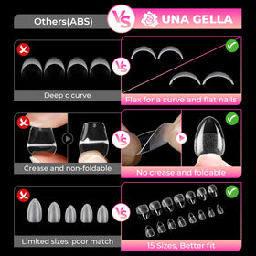 Comparaison des tailles des tips à ongles UNA GELLA