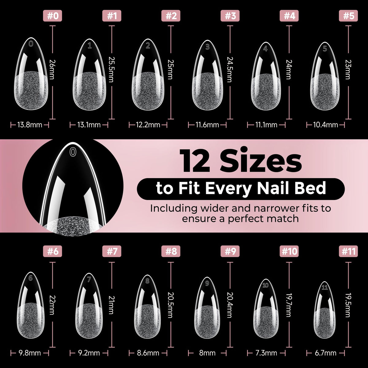 Comparaison des tailles des tips d'ongles Luckyfairy