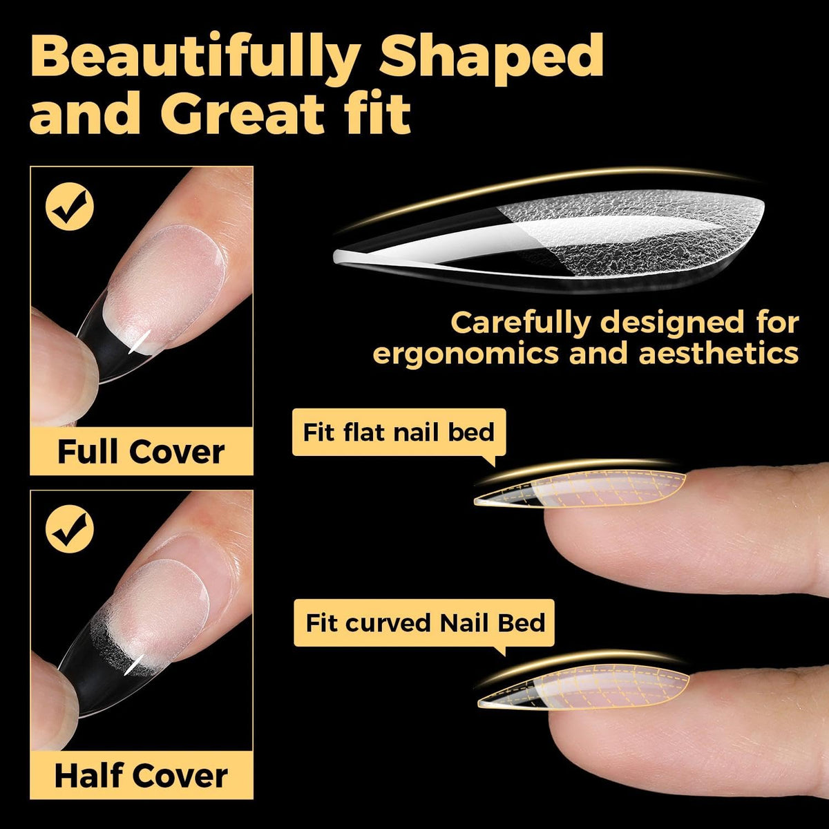 Comparaison des tailles des tips en gel amande UNA GELLA
