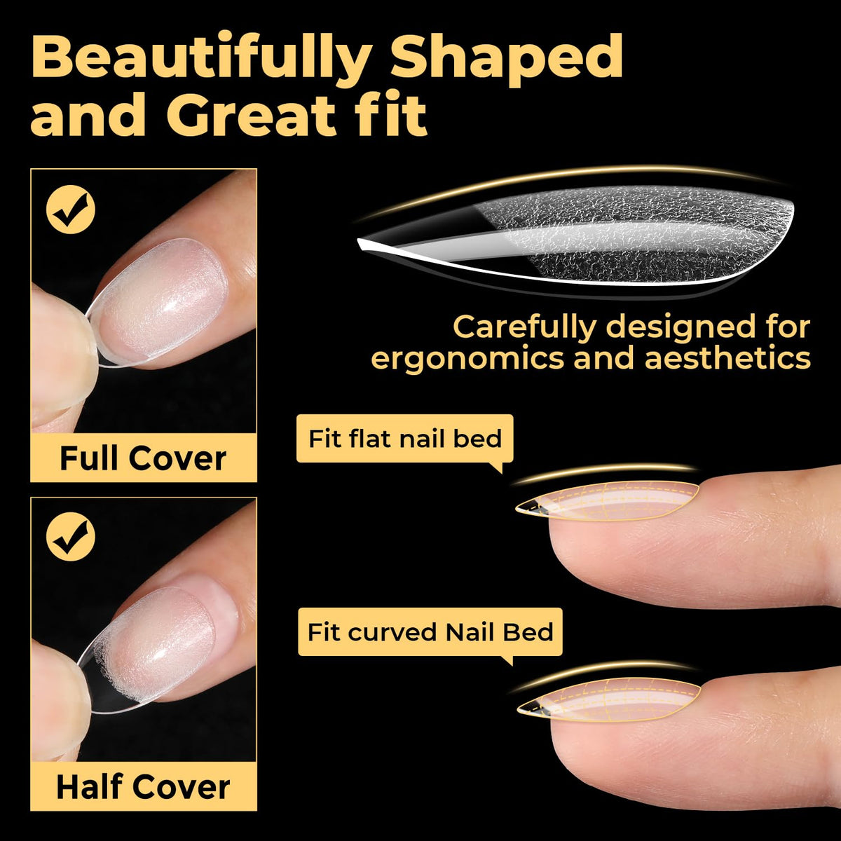 Comparaison des tailles des tips ongles ovales courts UNA GELLA