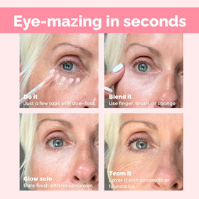 Comparaison des teintes de la base éclaircissante sous les yeux Elizabeth Mott
