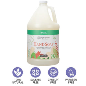 Composition du savon liquide mains Ginger Lily Farms sur une table