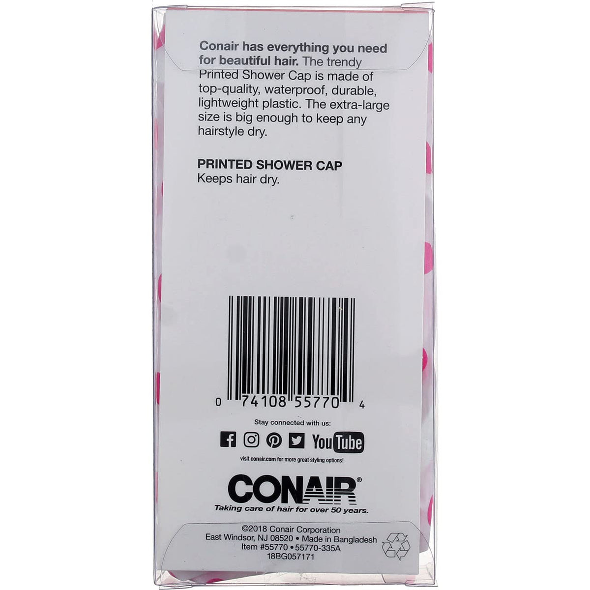 Conair Bonnet de Douche XL imprimé sur un support de salle de bain