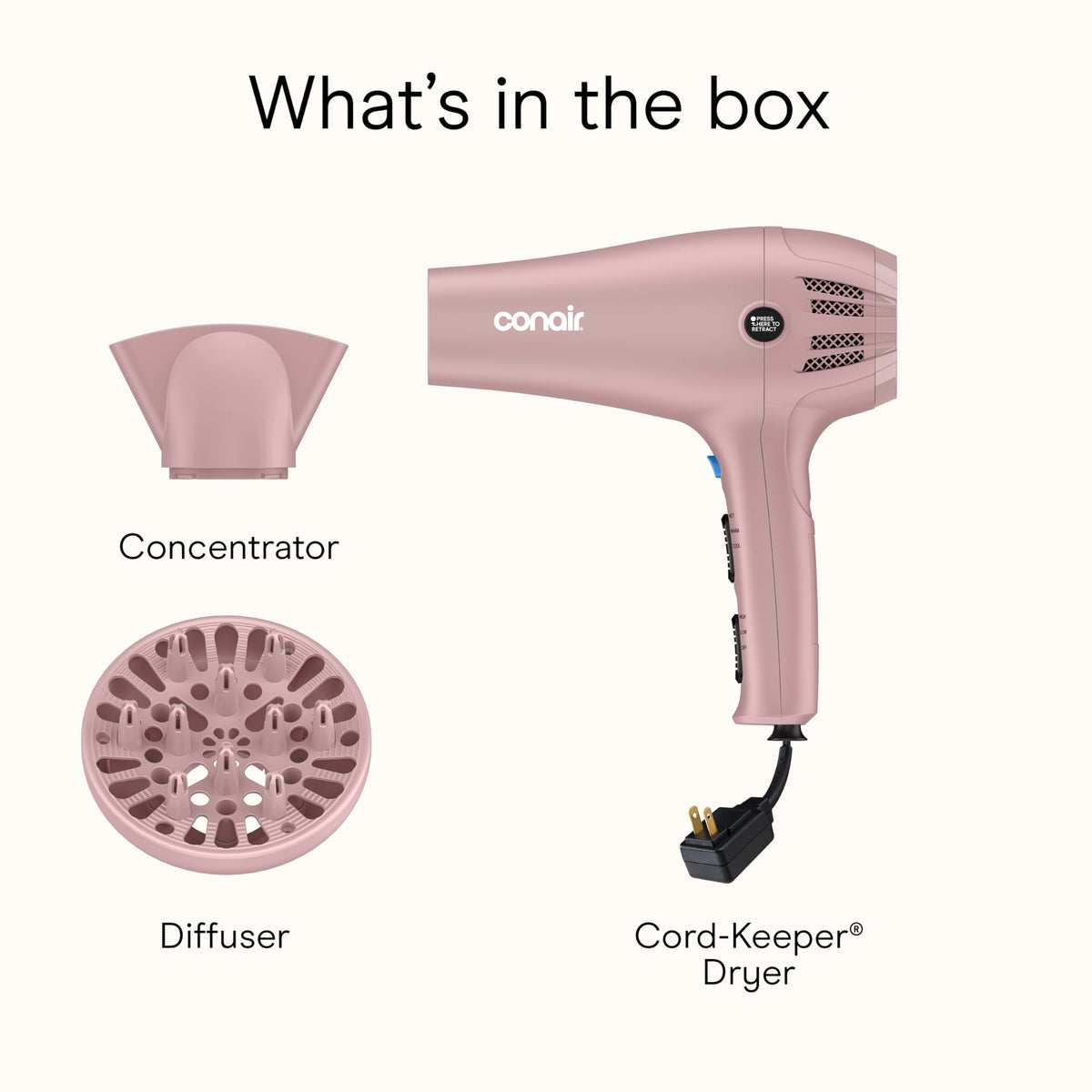 Conair Sèche-Cheveux 1875W étalé avec accessoires