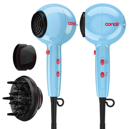 Conair Sèche-Cheveux Cake Pop bleu vue de face avec diffuseur