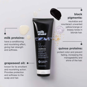 Conditionneur milk_shake Icy Blond appliqué sur des cheveux blonds
